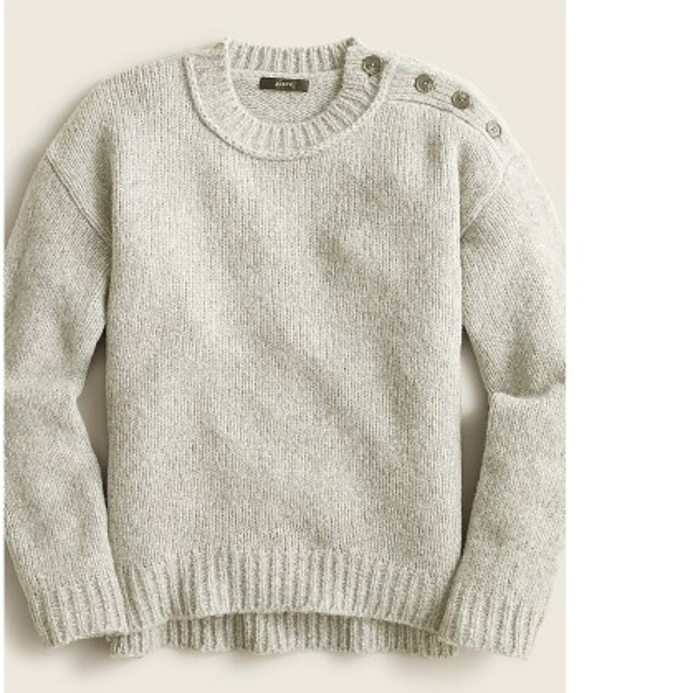 JCREW Button-shoulder heathered crewneck sweater